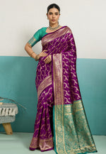 Load image into Gallery viewer, Purple Banarasi Silk Saree