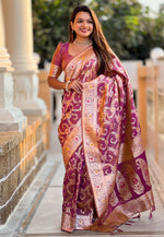 Load image into Gallery viewer, Purple Banarasi Silk Saree