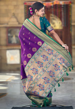 Load image into Gallery viewer, Purple Banarasi Silk Saree
