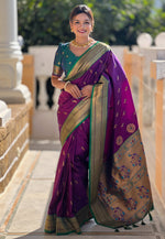 Load image into Gallery viewer, Purple Banarasi Silk Saree