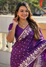 Load image into Gallery viewer, Purple Banarasi Silk Saree