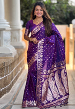Load image into Gallery viewer, Purple Banarasi Silk Saree