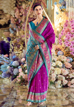 Load image into Gallery viewer, Purple Banarasi Silk Saree