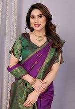 Load image into Gallery viewer, Purple Banarasi Silk Saree