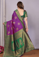 Load image into Gallery viewer, Purple Banarasi Silk Saree