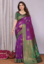 Load image into Gallery viewer, Purple Banarasi Silk Saree