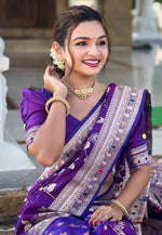 Load image into Gallery viewer, Purple Banarasi Silk Saree