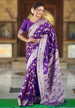 Load image into Gallery viewer, Purple Banarasi Silk Saree