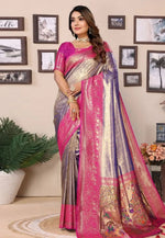 Load image into Gallery viewer, Purple Banarasi Silk Saree With Blouse