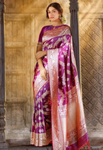 Load image into Gallery viewer, Purple Banarasi Silk Saree With Blouse