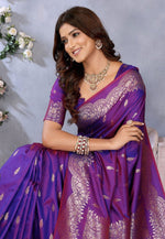 Load image into Gallery viewer, Purple Banarasi Silk Saree With Blouse