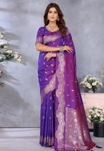 Load image into Gallery viewer, Purple Banarasi Silk Saree With Blouse
