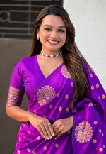 Load image into Gallery viewer, Purple Banarasi Silk Saree With Blouse