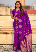 Load image into Gallery viewer, Purple Banarasi Silk Saree With Blouse