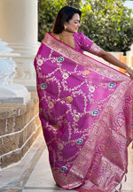 Load image into Gallery viewer, Purple Banarasi Silk Saree With Blouse