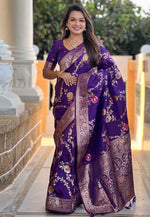 Load image into Gallery viewer, Purple Banarasi Silk Saree With Blouse