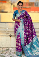 Load image into Gallery viewer, Purple Banarasi Silk Saree With Blouse