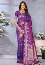 Load image into Gallery viewer, Purple Banarasi Silk Saree With Blouse