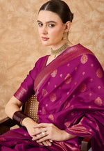 Load image into Gallery viewer, Purple Banarasi Silk Saree With Blouse
