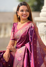 Load image into Gallery viewer, Purple Banarasi Silk Saree With Blouse
