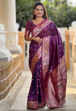 Load image into Gallery viewer, Purple Banarasi Silk Saree With Blouse