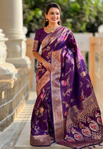Load image into Gallery viewer, Purple Banarasi Silk Saree With Blouse