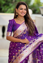 Load image into Gallery viewer, Purple Banarasi Silk Saree With Blouse