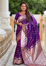Load image into Gallery viewer, Purple Banarasi Silk Saree With Blouse