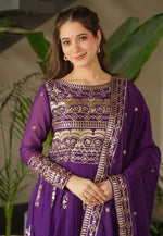 Load image into Gallery viewer, Purple Chinon Readymade Anarkali Suit