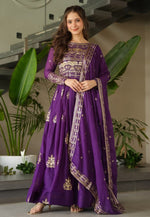 Load image into Gallery viewer, Purple Chinon Readymade Anarkali Suit