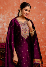 Load image into Gallery viewer, Purple Cotton Silk Readymade Pakistani Suit