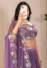 Load image into Gallery viewer, Purple Faux Georgette Circular Lehenga Choli