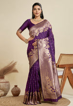 Load image into Gallery viewer, Purple Kanjivaram Silk Saree