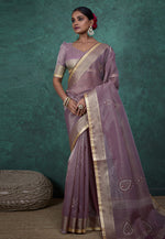 Load image into Gallery viewer, Purple Linen Saree With Blouse