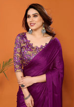 Load image into Gallery viewer, Purple Polyester Saree With Blouse