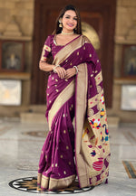 Load image into Gallery viewer, Purple Silk Paithani Saree