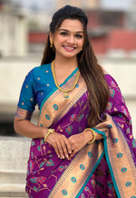 Load image into Gallery viewer, Purple Silk Paithani Saree