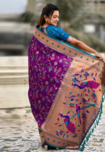 Load image into Gallery viewer, Purple Silk Paithani Saree