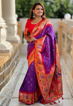 Load image into Gallery viewer, Purple Silk Paithani Saree