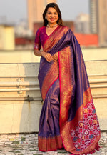 Load image into Gallery viewer, Purple Tissue Paithani Saree