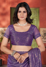 Load image into Gallery viewer, Purple Tissue Sequence Saree