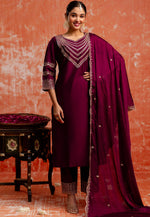 Load image into Gallery viewer, Purple Viscose Rayon Readymade Pant Style Suit