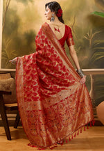 Load image into Gallery viewer, Red Banarasi Jacquard Saree