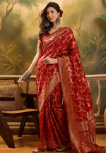 Load image into Gallery viewer, Red Banarasi Jacquard Saree