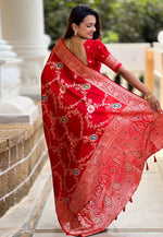 Load image into Gallery viewer, Red Banarasi Silk Saree