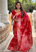 Load image into Gallery viewer, Red Banarasi Silk Saree
