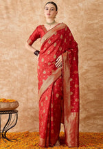 Load image into Gallery viewer, Red Banarasi Silk Saree