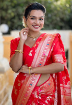 Load image into Gallery viewer, Red Banarasi Silk Saree With Blouse