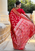 Load image into Gallery viewer, Red Banarasi Silk Saree With Blouse