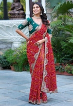 Load image into Gallery viewer, Red Banglori Silk Saree With Blouse